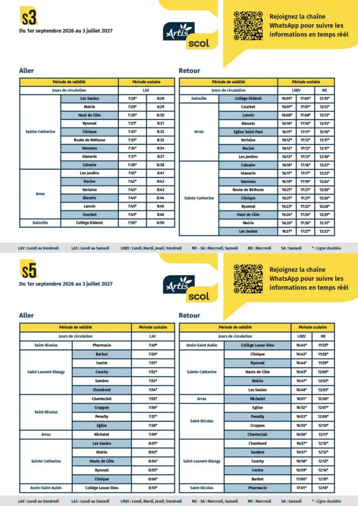 đ HORAIRES DES LIGNES SCOLAIRES