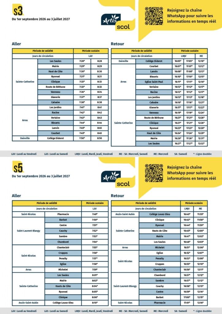 đ HORAIRES DES LIGNES SCOLAIRES